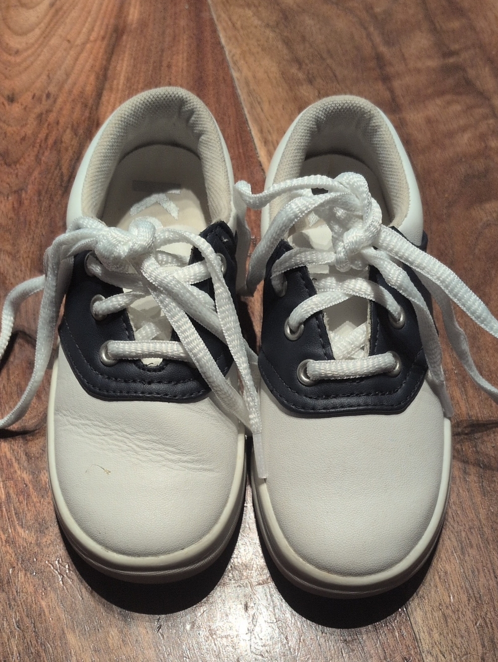 Keds Girls White and Navy Lace-Up Saddle Shoes